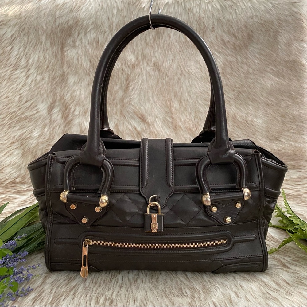 Burberry Manor Black Quilted Leather Bag with Gold Hardware
